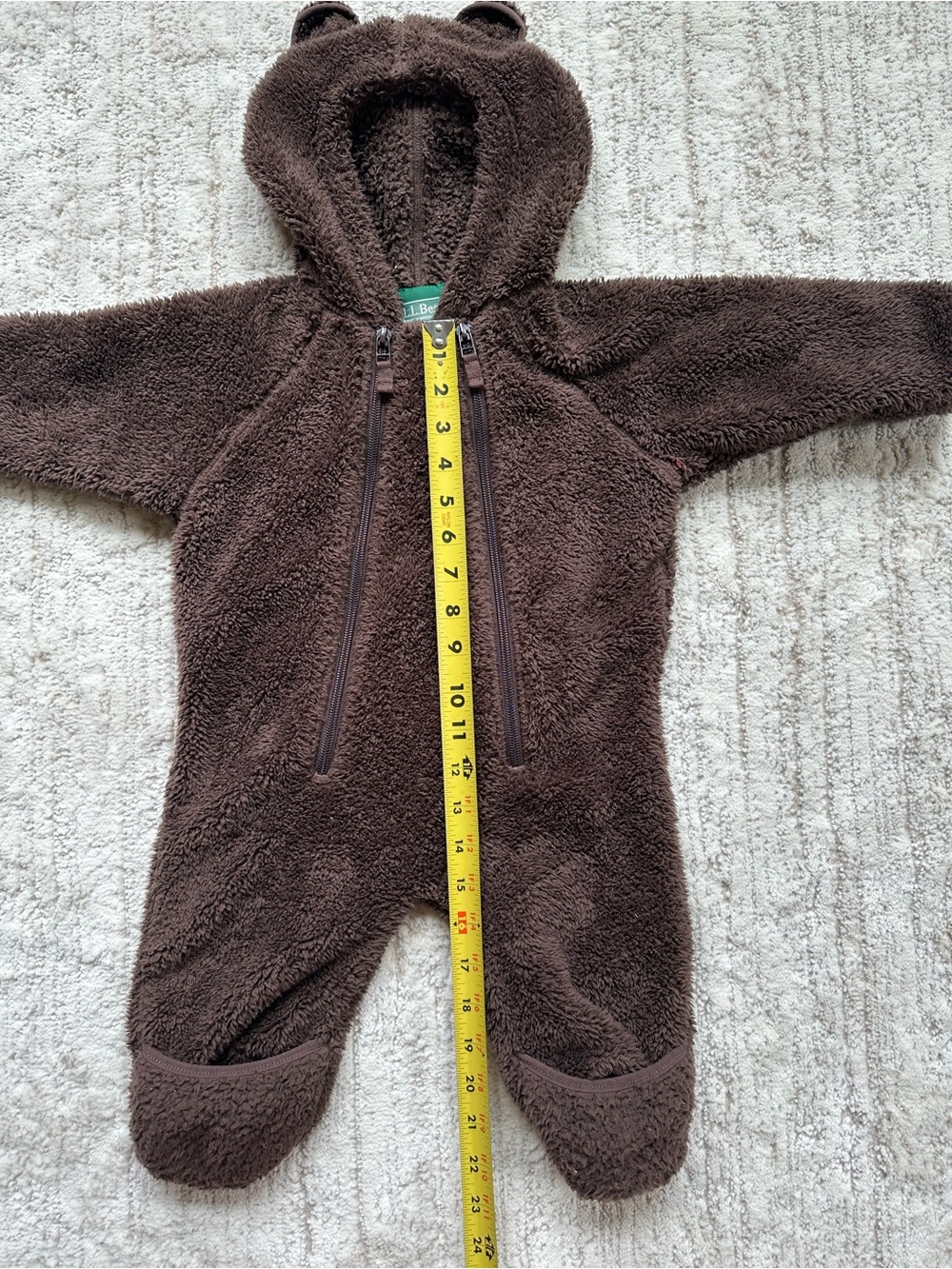 LL Bean Fleece Bunting One Piece Infant Baby 3-6 Months Zip Brown Teddy Bear - Picture 14 of 16